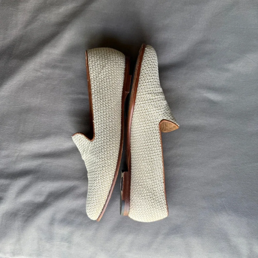 Peter Millar Mens 8M Woven Raffia Leather Loafers Beige Made in Brazil Old Money